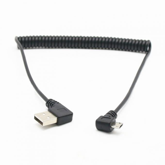 CUSTOM 1M 90도 직각 USB A 남성에서 마이크로 b 남성 스프링 코일 USB 케이블 4