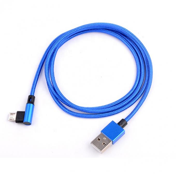 빠른 충전 2.4A 나일론 넥타이 L 모양 왼쪽 각 마이크로 b USB A 남성 데이터 충전 케이블 전화 0