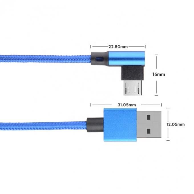 빠른 충전 2.4A 나일론 넥타이 L 모양 왼쪽 각 마이크로 b USB A 남성 데이터 충전 케이블 전화 2