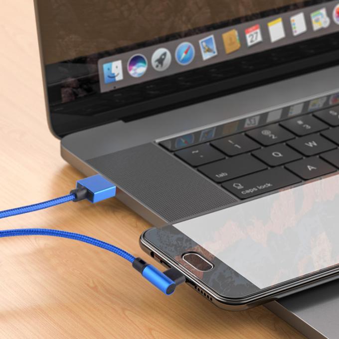 빠른 충전 2.4A 나일론 넥타이 L 모양 왼쪽 각 마이크로 b USB A 남성 데이터 충전 케이블 전화 4