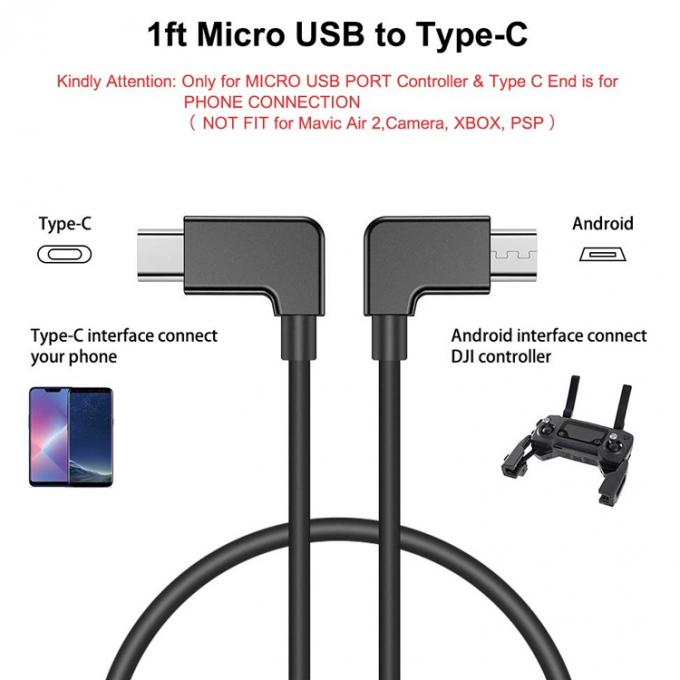 90도 각 미크로 B에서 C 타입 USB 케이블 1