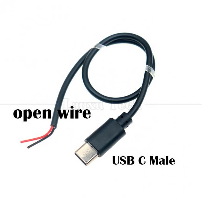 사용자 지정 데이터 충전 2 4 코어 USB 타입 C 남성 여성 벗겨진 오픈 와이어 엔드 피그테일 케이블 1
