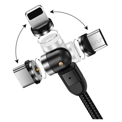 주문 급 충전기 전화 액세서리 540도 회전 3in1 마이크로 타입 C 자기 USB 데이터 충전 케이블 online manufacture
