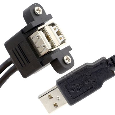 주문 스크루 잠금 0.5M 1M 남성에서 여성으로 듀얼 USB 2.0 패널 마운트 확장 케이블 online manufacture
