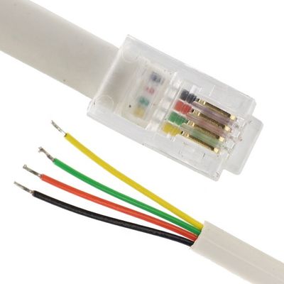OEM 1m 2m 3m 흰색 RJ9 RJ11 남성 4p4c로 벗겨진 틴 와이어 오픈 엔드 케이블