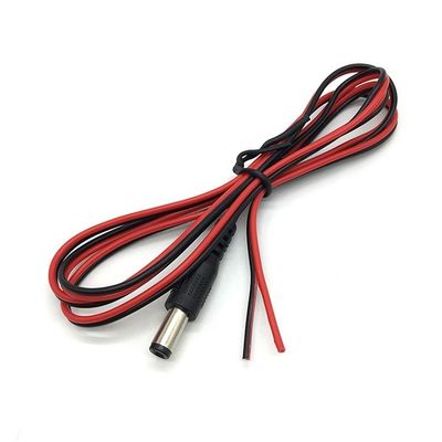 빨간색 검은색 DC 남성 5.5x2.1mm 배럴 잭에 벗겨 엽 열 벗은 끝 틴 와이어 케이블