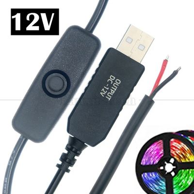 12V LED 스트립 라이트 전원 켜고 끄는 스위치 USB 커넥터 오픈 와이어 변환기 충전 케이블