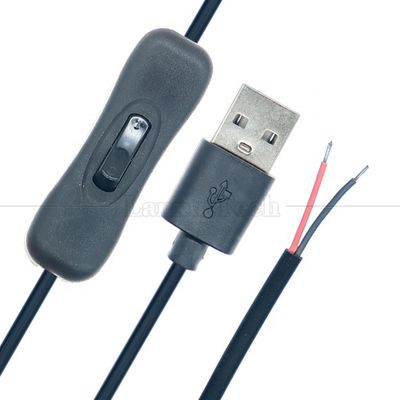 전원 ON OFF 1M USB A 남성 304 스위치 버튼과 함께 열 캔 벗은 와이어 충전 케이블