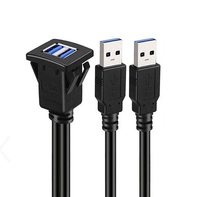 자동차 트럭 보트 오토바이 컴퓨터용 플러시 마운트 패널과 함께 스퀘어 듀얼 USB 3.0 2.0 남성에서 여성 방수 확장 케이블
