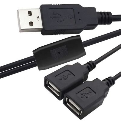 1m 2m 1 남성에서 2 여성 Y 모양 USB 스플리터 케이블 충전