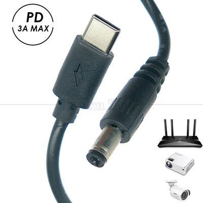 PD 충전 3A 9V 12V 15V 20V USB 타입 C에서 DC 5.5x2.1mm 잭 어댑터 변환 케이블