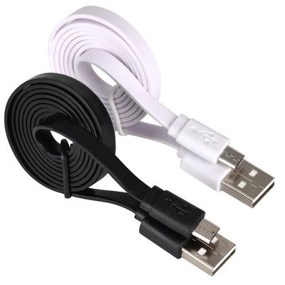 블랙 화이트 플래트 누들 마이크로 USB 케이블 파워뱅크 스피커 전화