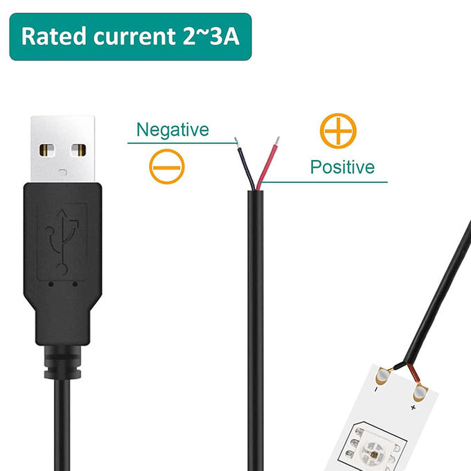 5V USB를 열기 위해 LED 스트립 라이트 램프에 대한 피그테일 전원 충전 케이블 5